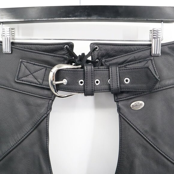 Harley Davidson Leather Motorcycle Chaps Men M Black Edgy Grunge Riding Alt Punk - Picture 6 of 16